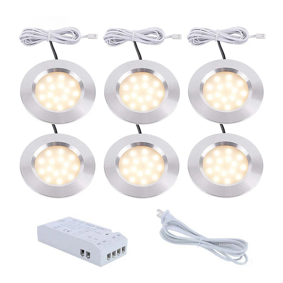 

3W 12V LED Under Cabinet Lights Kit Aluminum LED Puck Lamps for Kitchen Counter Closet Lighting with 12V 18W Power Adapter