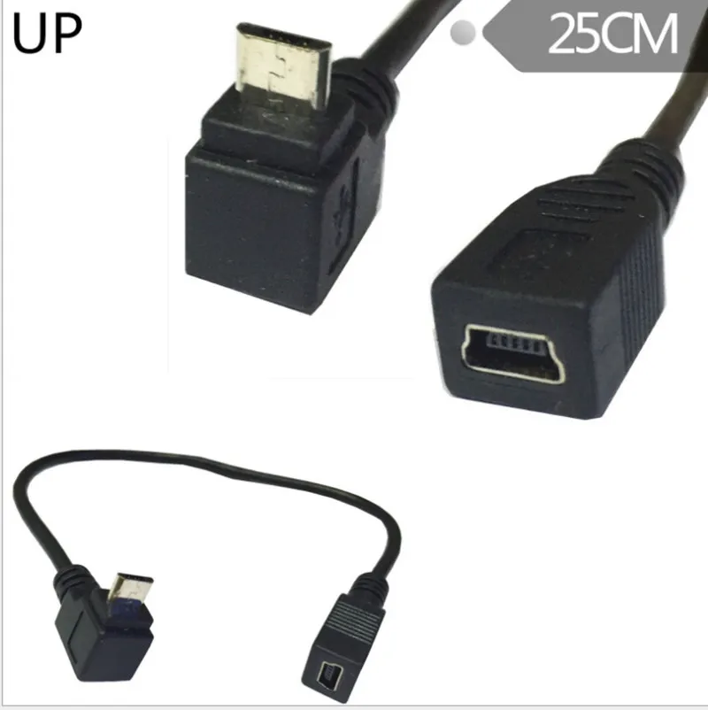 90 Degree Down&Up&Right & Left Angled Micro USB 2.0 5Pin Male to mini usb Female Extension connector Adapter Long plug Connector