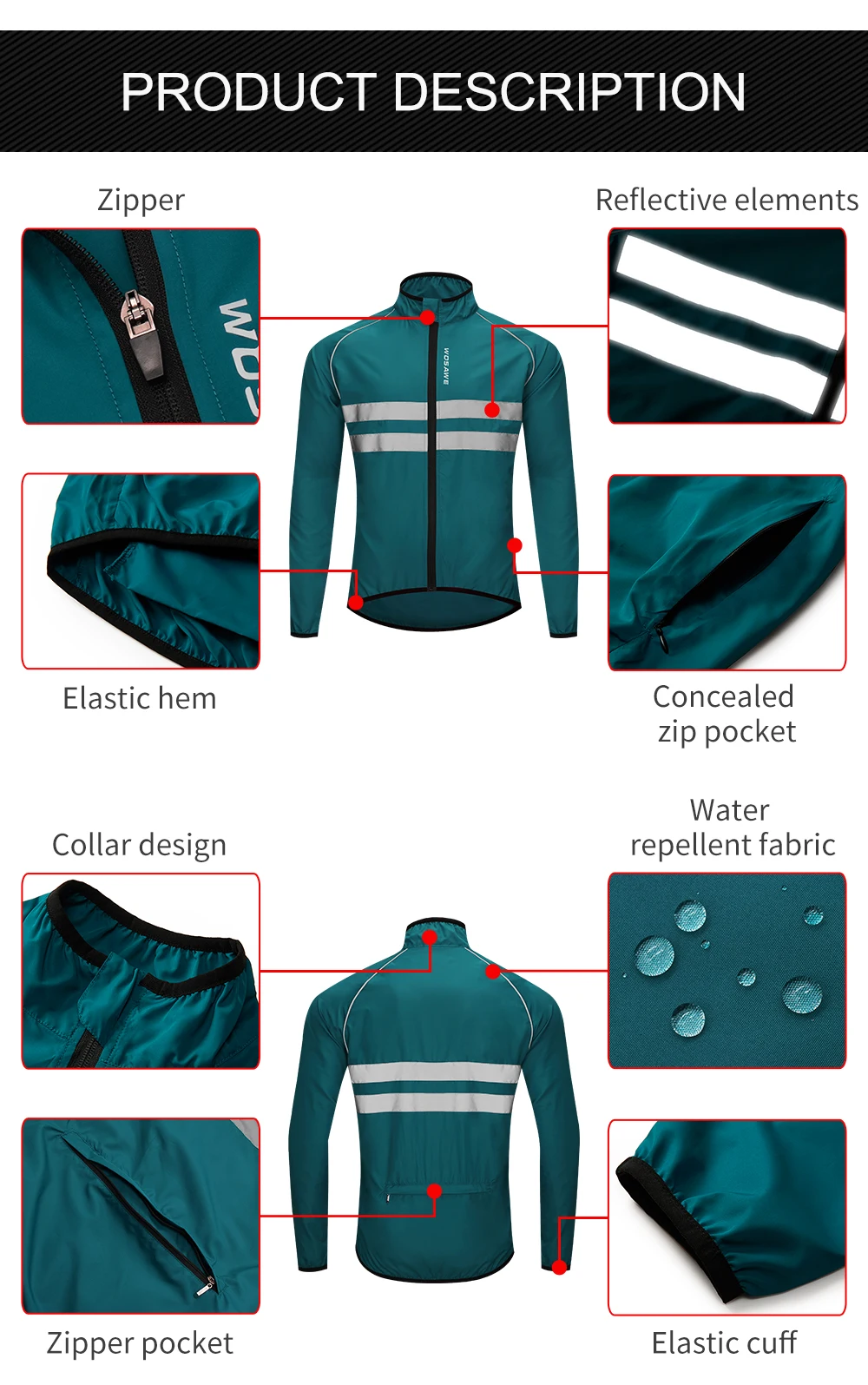 WOSAWE Ultralight Reflective Men Cycling Jacket Windproof Mountain Bike MTB Wind Jacket Running Riding Bicycle Windbreaker