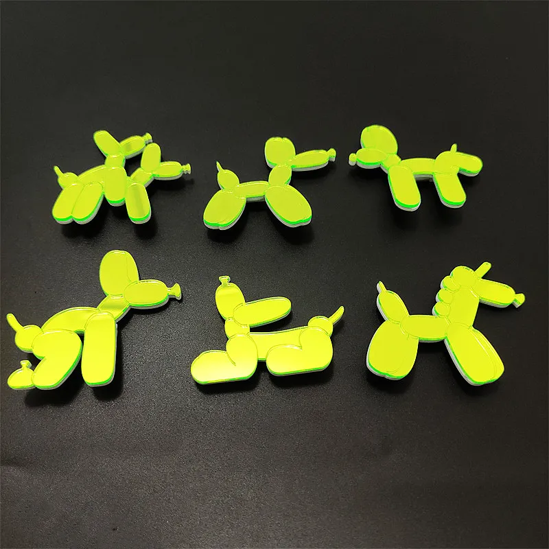 KUGUYS New 6 Variety Cute Fashion Neon Green Mirror Brooch for Women Men Acrylic Animal Birthday Party Gift Jewelry Accessories