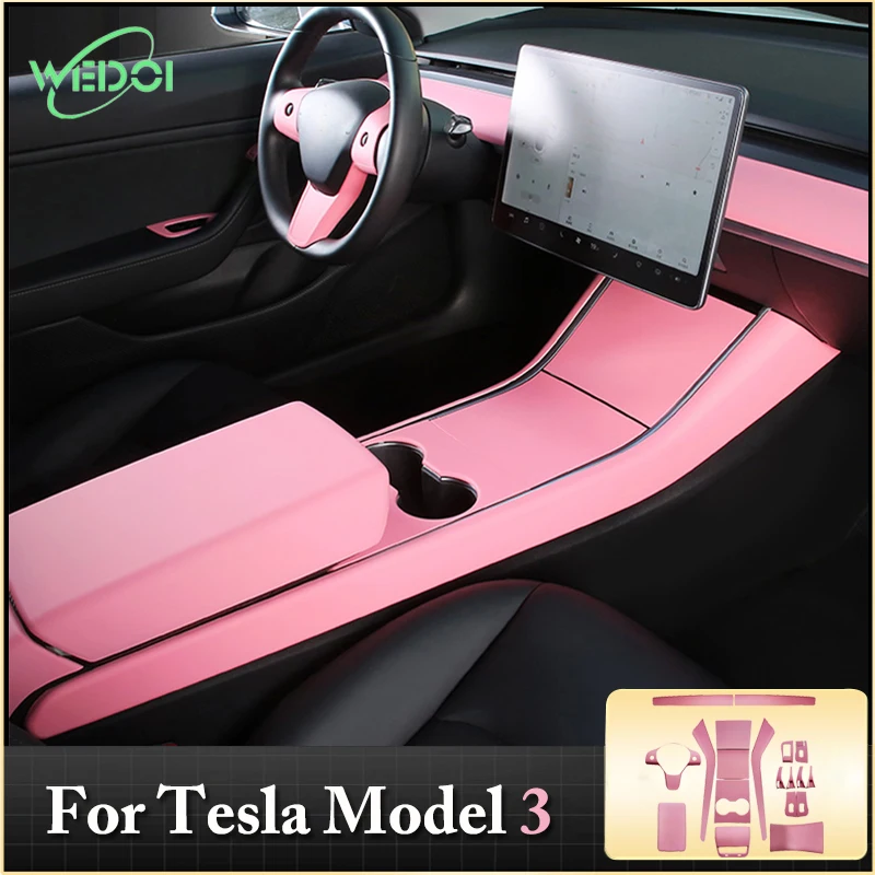 

WEDOI Car Center Console Panel For Tesla Model 3 Dashboard Steering Wheel Armrest Box Cover Full Set Pink Accessories For Tesla