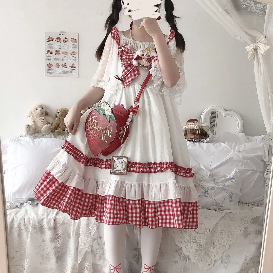 Bowknot Japanese Lolita Dress Girls Ruffled Kawaii Jsk Dresses Women Harajuku Sleeveless Cute 2024 Cosplay Vestido