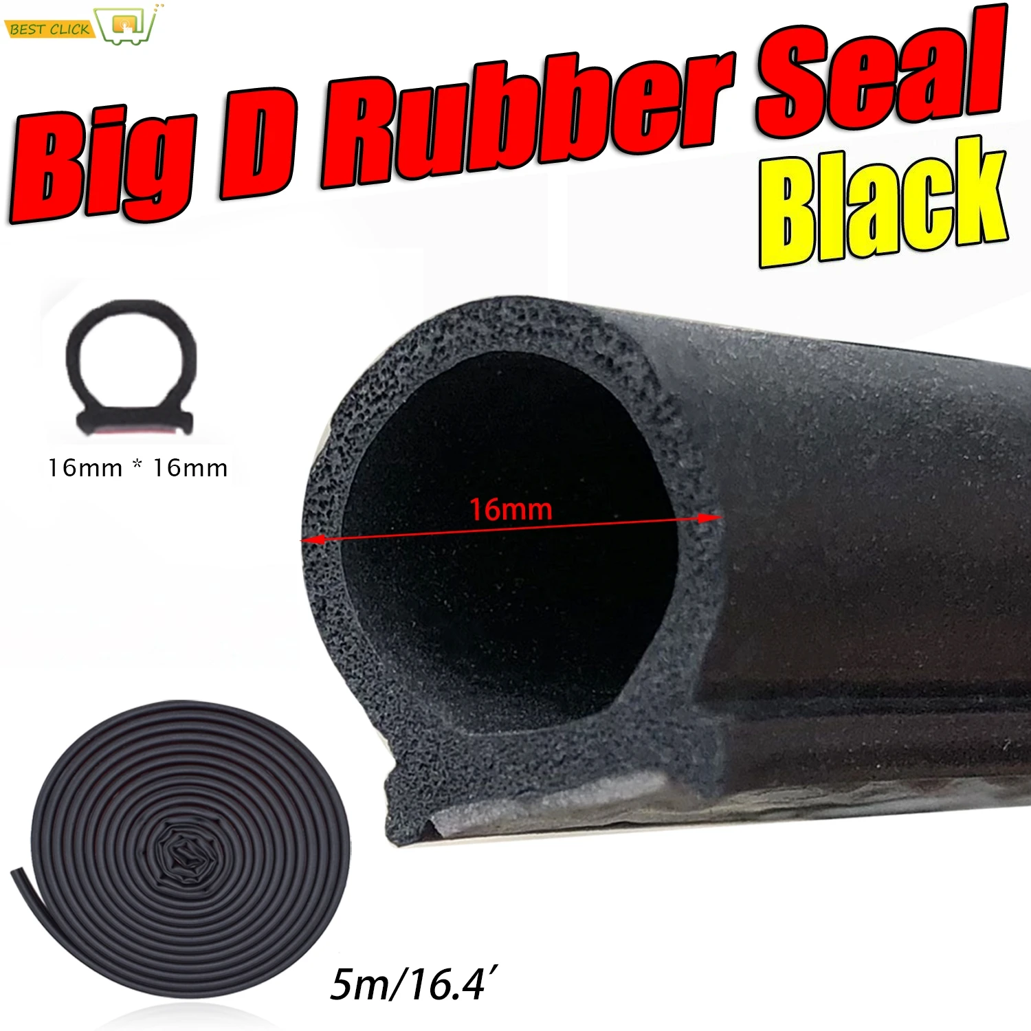 

5 M/16.4ft D-Shape Rubber Car Door Seal Strip Hollow Edge Guard Weatherstrip Universal Trunk Hood Sealing For Toyota Honda VW