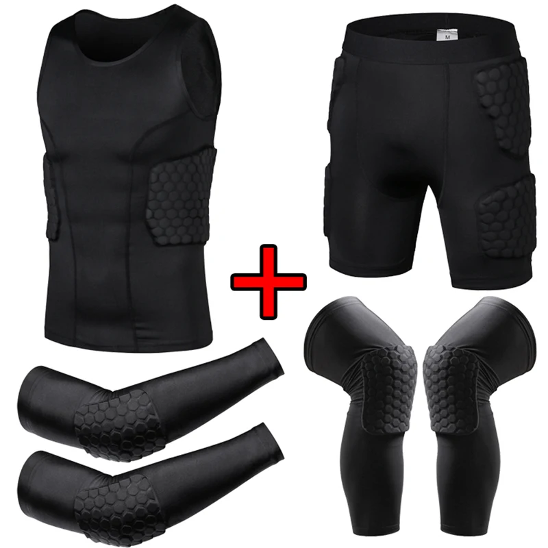 Compression Padded Shirt Soccer Rugby Basketball Protective Gear Chest Rib Guards Goalkeeper Protection Shorts Goalie KneePads