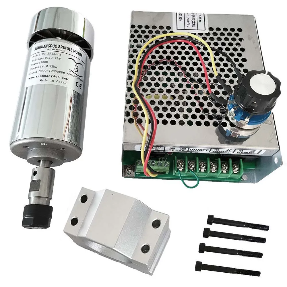 DIY CNC Kit 300W CNC Spindle Motor 52MM Diameter Bracket ER11 ER16 Chuck 48V DC 0.3KW Power Supply Governor