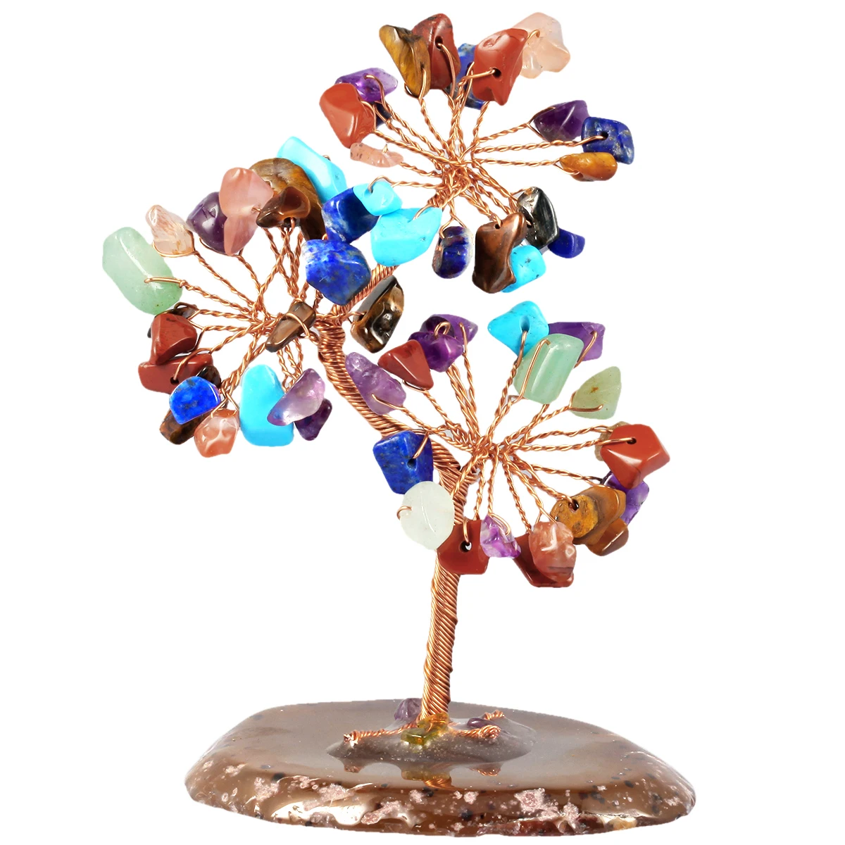 

Lucky Money Tree With Agate Slice Base, Natural Crystal Stone Tree Fengshui Bonsai Trees For Home Decoration