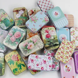 1PC Rectangular Vintage Flower Printing Mini Flip Cigarette Storage Tin Box for Jewelry Wedding Favor Metal Candy Card Case Deco