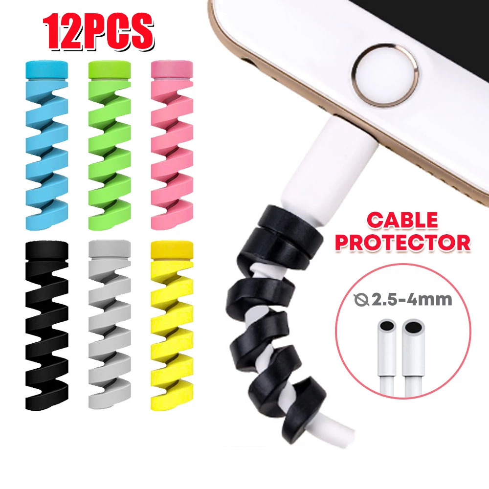 12Pcs Cable Protector USB Charging Cable Cord Sleeve Cover Anti-fracture Protector for iPhone 13 Mobile Phone Cable Management