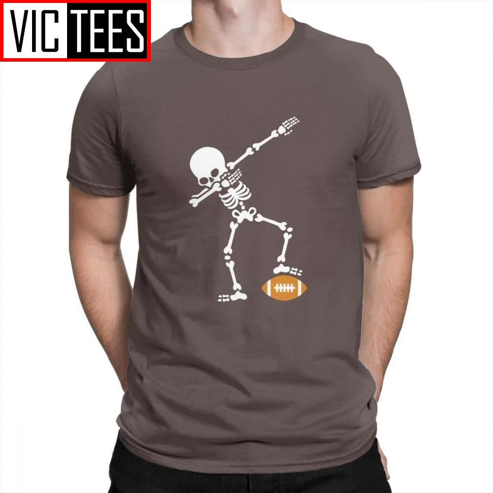 Men's Dab Dabbing Skeleton T Shirt Rugby American Football Crewneck Novelty Clothing Adult T-Shirt 100% Cotton Brown Tees