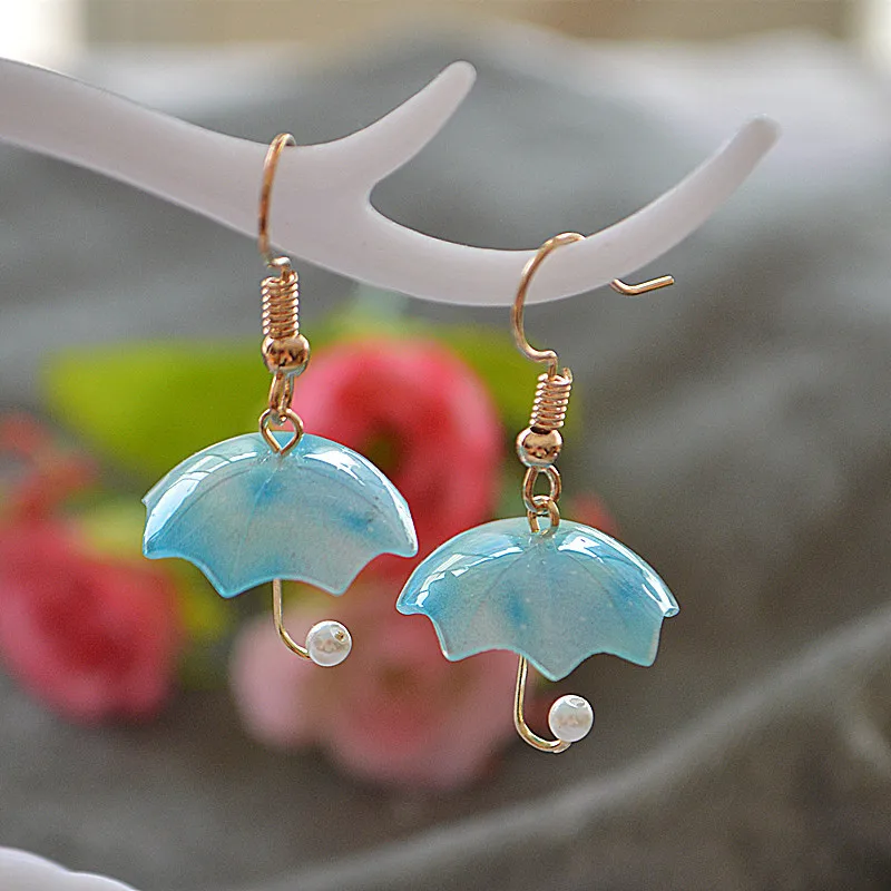 Mini Emulational Umbrella Temperamental Simulated-pearl Earrings Various Colours Individual Stereoscopic Sun Umbrella Eardrop