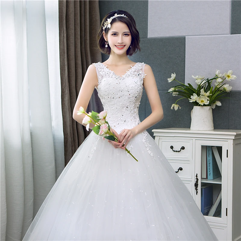 2024 Sexy V-neck Lace Wedding Dress Sleeveless Floral Print Ball Gown Wedding Dress Fashion Simple Estidos  Noivas Customized