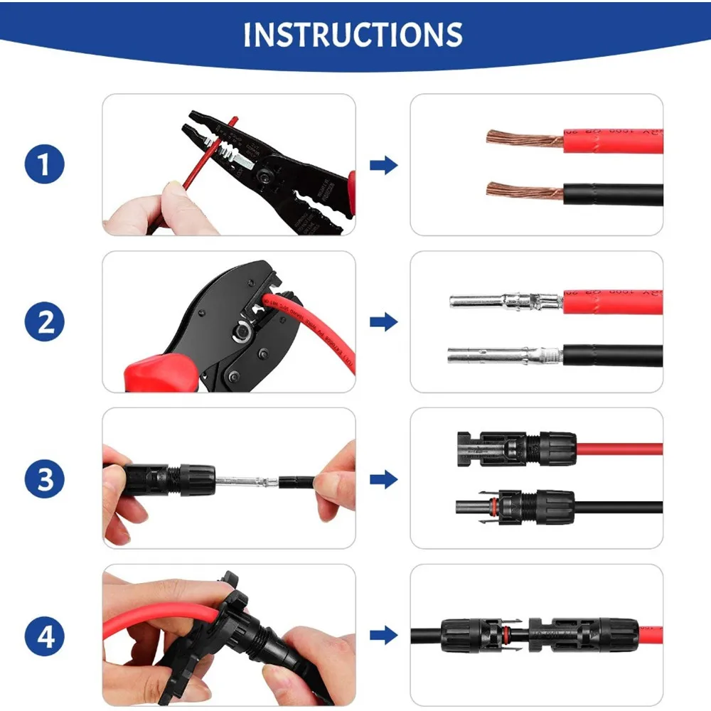 WOZOBUY Solar Crimping Tool Kit With PV Connector Terminals Wrench and Wire Stripper for 2.5-6.0mm²/AWG14-10 Panel PV Cable