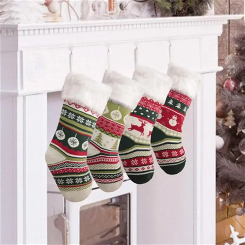 Personalized Knitted Christmas Stockings Fun Snowflake Family with Pets Cat Mouse Bone Woof Knit Custom Name Stocking