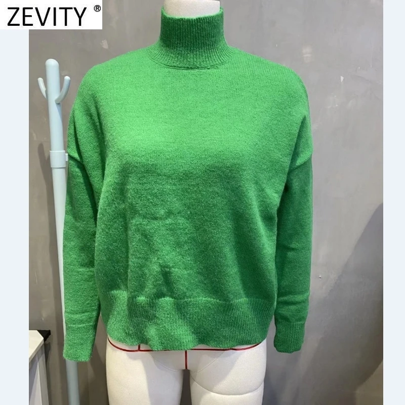 Zevity Women Fashion Mock Neck Solid Candy Color Casual Knitting Sweater Female Chic Basic Long Sleeve Pullover Brand Tops SW937