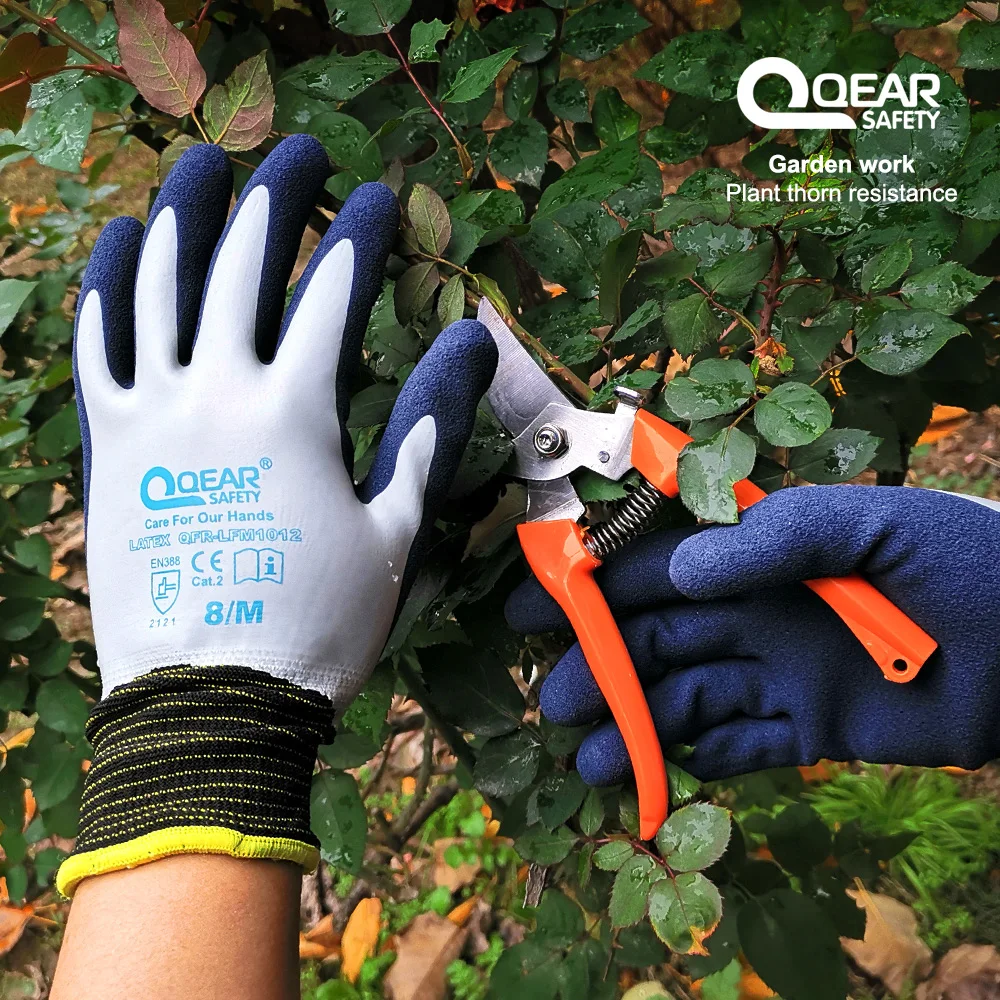 QearSafety Garden Work Gloves Fully latex Coated,Fully Dirty/Mud/Water Proof, Palm Sandy Latex For Anti-slip, Thorn Resistance