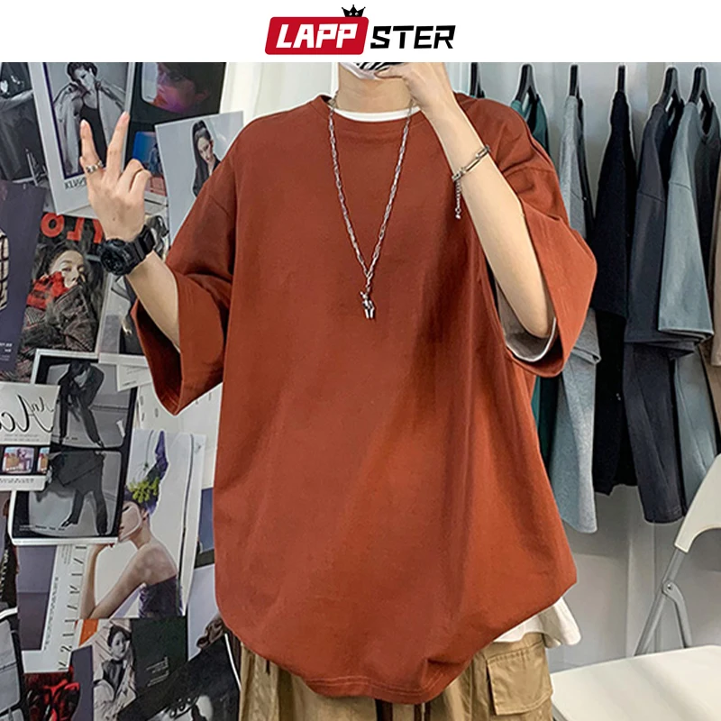 LAPPSTER Men Oversized Streetwear Cotton Colorful T Shirts 2024 Summer Mens Japanese Fashions Harajuku T-Shirt Male Vintage Tees