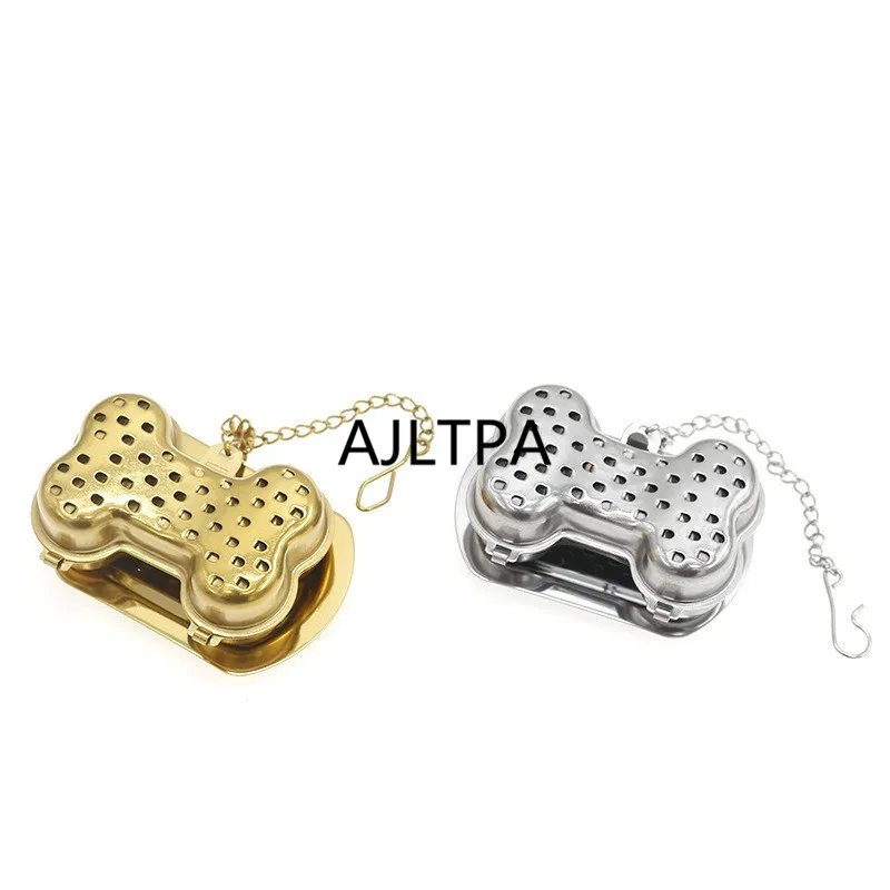 

100pcs/lot Stainless Steel Tea Filter Bone Shaped Tea Strainers With Chain Ball Spoon Pad Stainless Steel Tea Bag CT0174