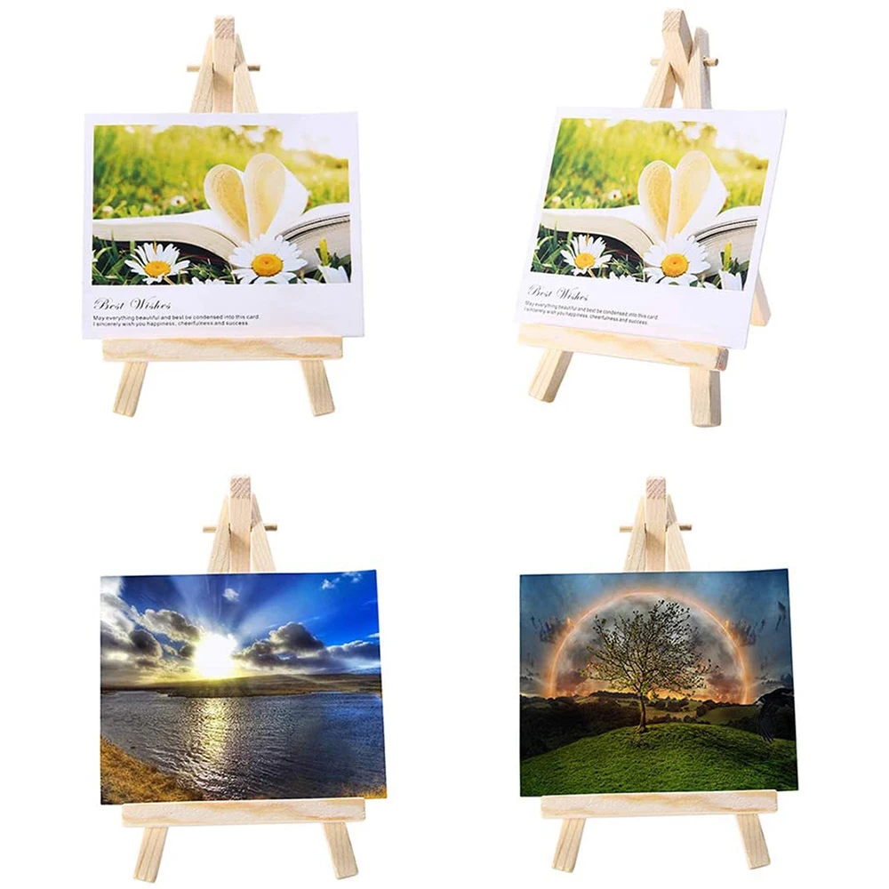 

10Pcs 9x15cm Mini Wooden Easel Triangle Wood Wedding Table Card Stand Display Holder Children Painting Craft