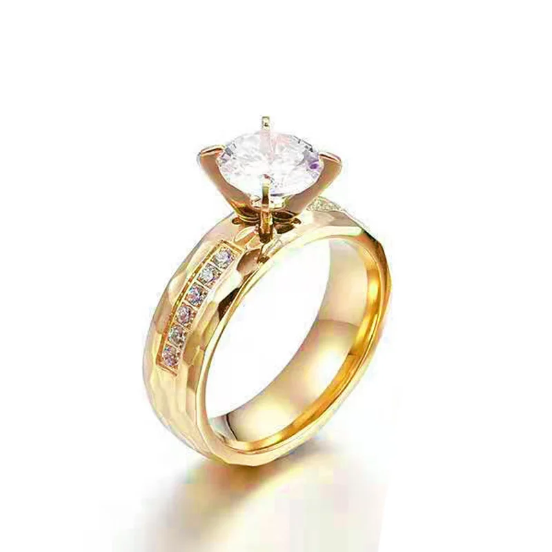 Anillo de oro amarillo de 18 quilates con diamantes para mujer, Alianza de Amor, aniversario, joyería de titanio, anillos de boda eternity para mujer