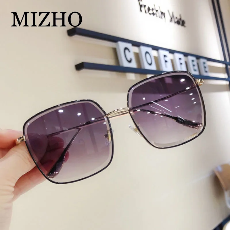 MIZHO Luxury Brand Metal Sunglasses Women Square Fashion Rhinestone Cutting Gradient Grey Vintage Sun Glasses Ladies Trendy