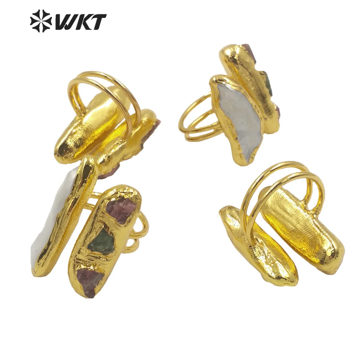 WT-MPR017 Procurement Natural freshwater pearl ring mix match colored stone opening adjustable gold wrap for ladies gift