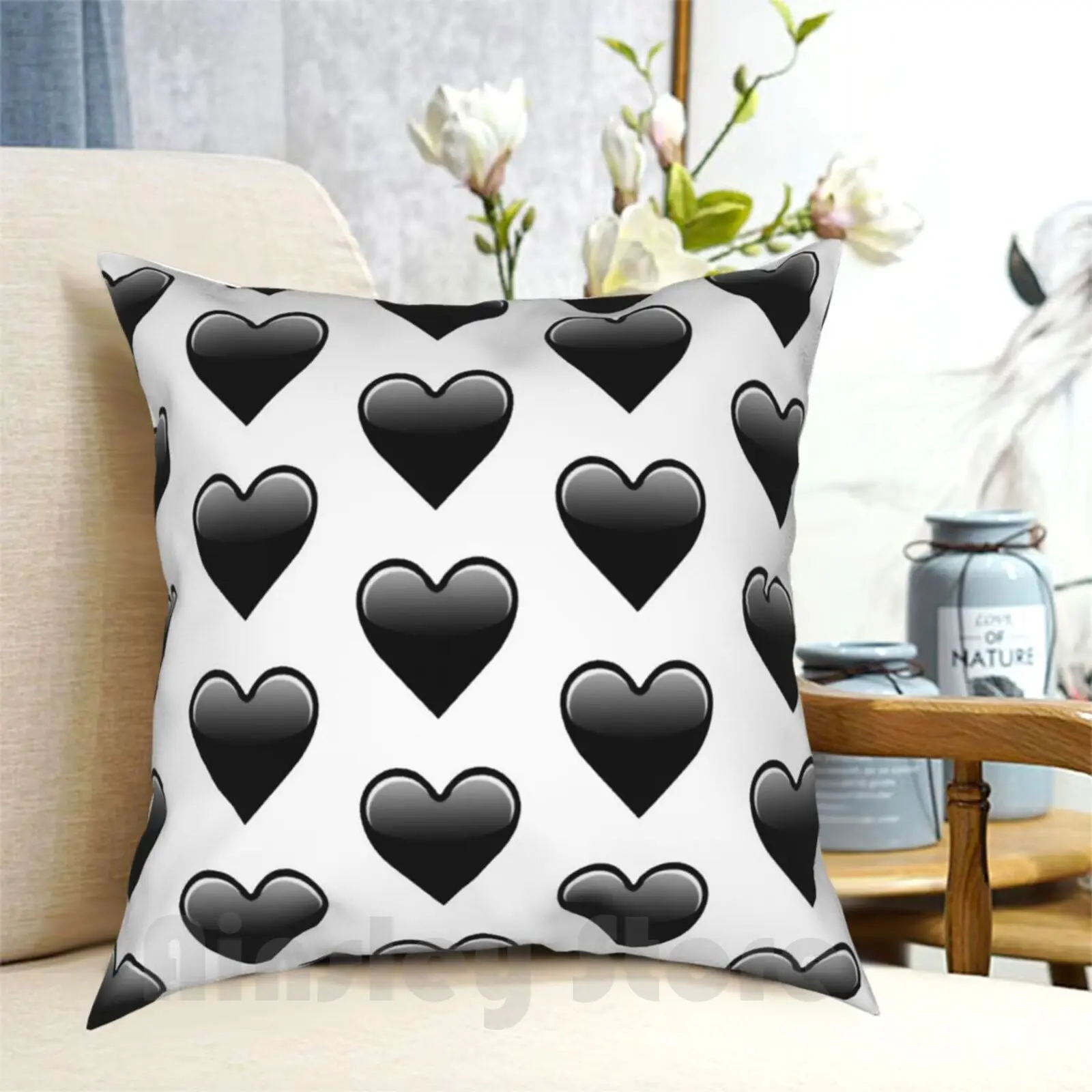 Black Heart Love Pillow Case Printed Home Soft DIY Pillow cover Cute Smile Funny Face Happy Fun Sweet Kiss Color Emotion