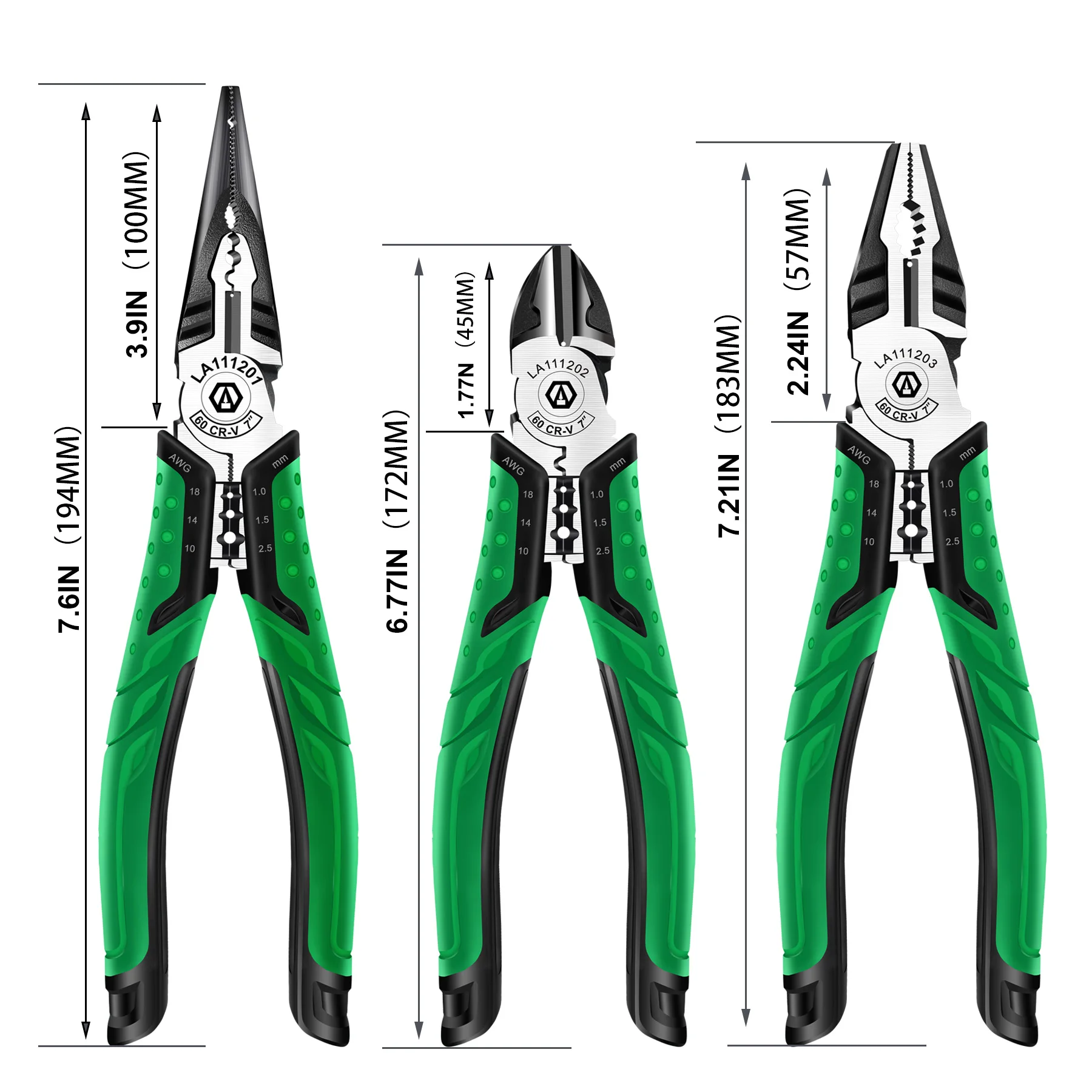 LAOA 7 Inch Pliers Set Wire Cutter Long Nose Pliers Side Cutter Cable Shears Diagonal Pliers Electrician professional Tools