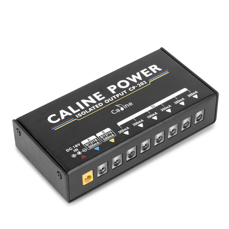 Caline CP-202 진정한 절연 전원 공급 장치, 어댑터 및 케이블 10 개가 있는 기타 이펙트 페달, 9V, 12V, 15V, 18V, 8 출력, 36W 