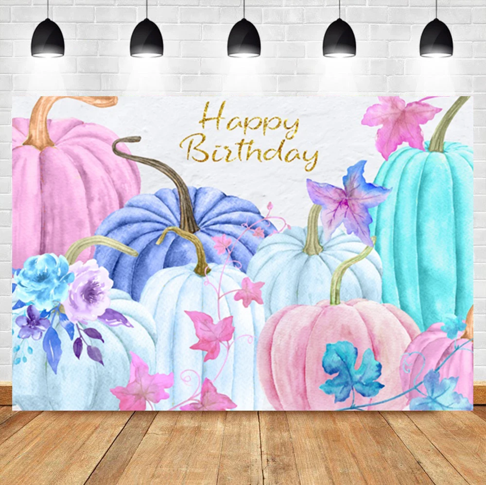 

Laeacco Colorful Pumpkins Autumn Baby Birthday Party Portrait Custom Backdrop Photographic Photo Background For Photo Studio