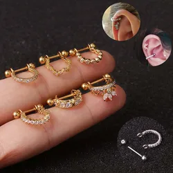 Stainless Steel Ear Piercing Barbell With Cz Hoop Cartilage Helix Daith Rook Lobe Earring Ear Piercing Jewelry 1Pcs
