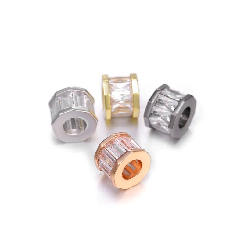 4 Pcs\lot Copper Cylindrical Loose Beads For Jewelry Making Cubic Zirconia Micro Charm Connectors DIY Handmade Jewelry Findings