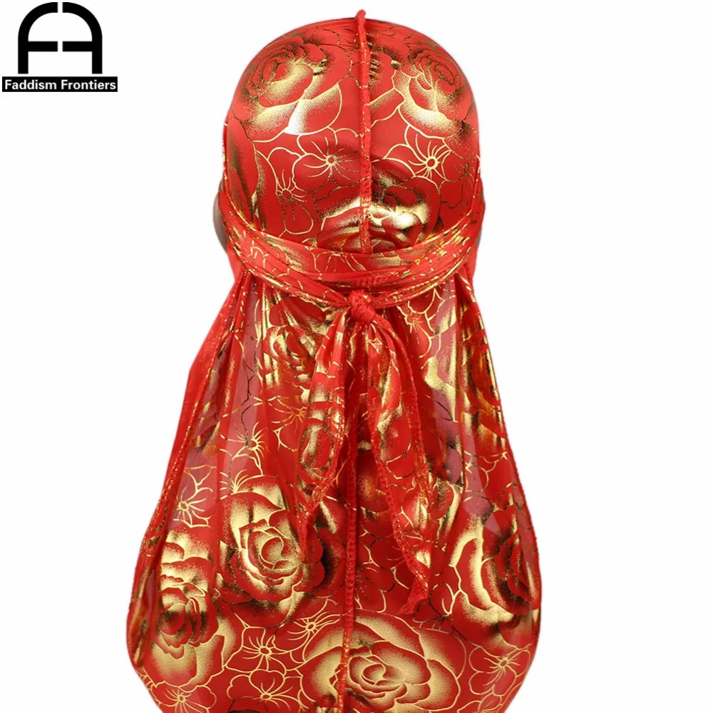 Benutzerdefinierte männer Druck Seidig Durags Turban Hut Bandanas Headwear Rose Gedruckt Männer Seide Durag Langen Riemen Wellen Haar Zubehör – Detail 13