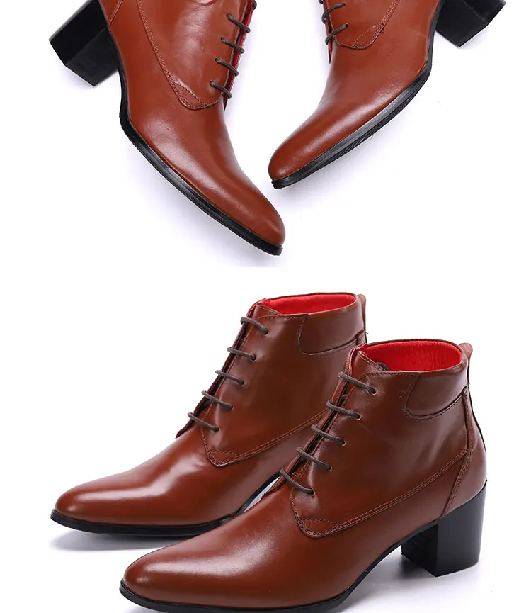 Herbst und Winter spitze High Heels Herren stiefel binden eine Kette Niet Gürtels chnalle dicken Absatz echtes Leder dicke Stöckels tiefel – Detail 15