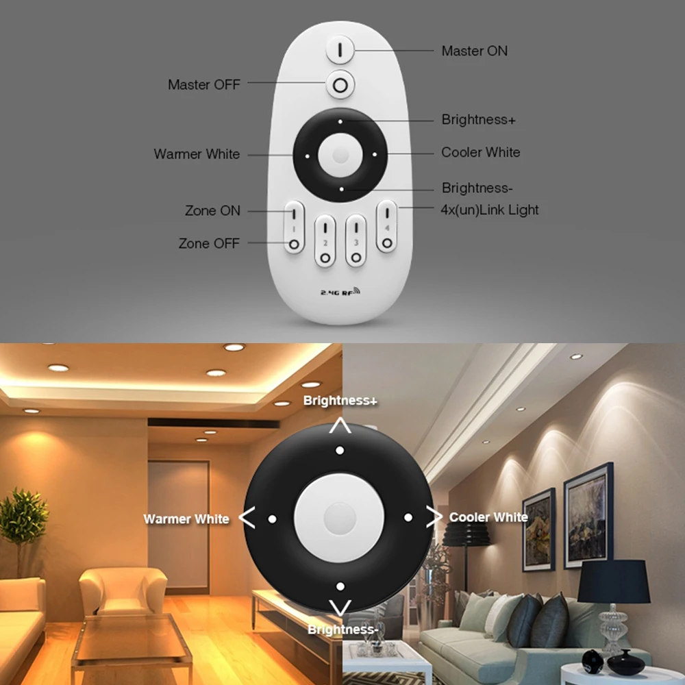 Milight FUT007 FUT036 2.4G RF Wireless 4 Zone Single Color Controller Dimmer 2835 3014 5050 For LED Strip DC12-24V