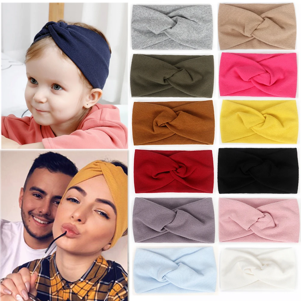 Baby Headband Mommy Twist Hairband For Women Girls Turban Mother Daughter Hair Accessories Cotton Newborn Head Wrap 2pcs/Set