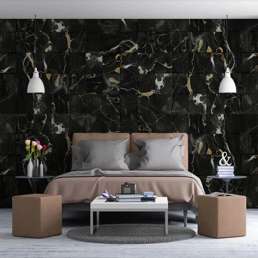 Milofi customizable size 3D mural wallpaper modern fashion black gold sand marbled gold mural background wall