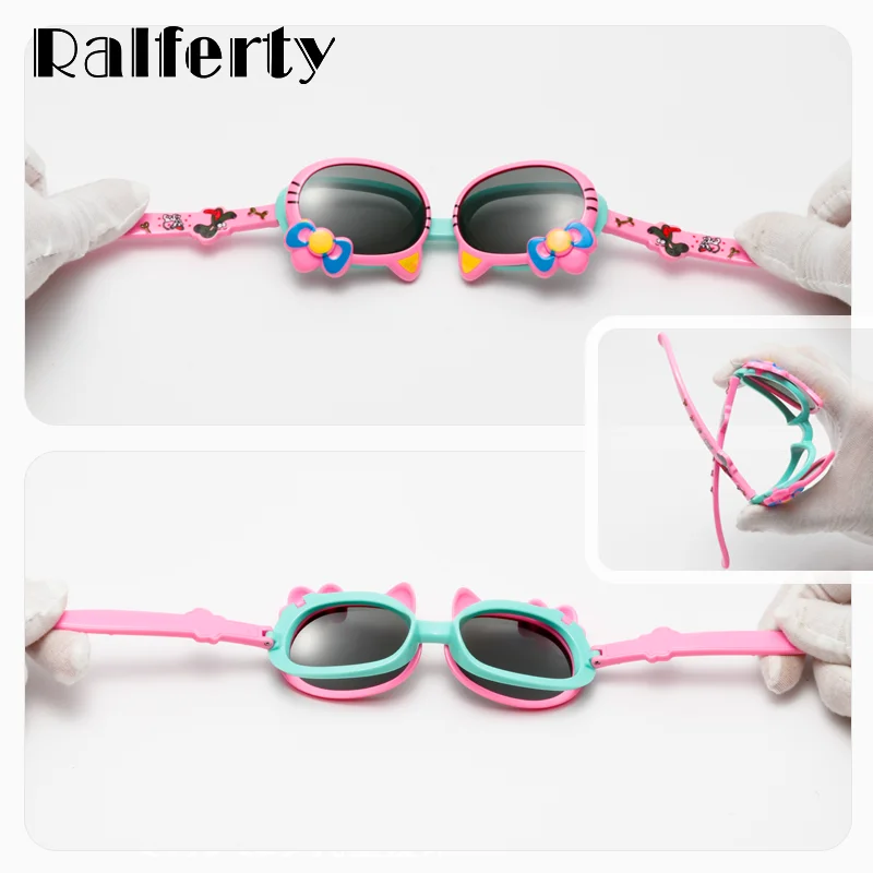 Ralferty Kids Sunglasses Polarized Lenses Flip Up Flexible Frame Lovely Cartoon Cat Child Sun Glasses Anti UV Shades Kids Oculos