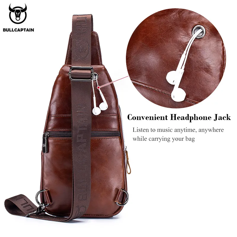 BULLCAPTAIN Genuine Leather Men\'s Messenger Bags Casual Chest Backpack Fashion Multifunctional Music Chest Bag Excursion Bag\'s