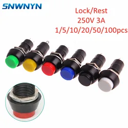 PBS-11A PBS-11B 12mm Self-Locking Self-Recovery Plastic Push Button Switches Latch Buttons Momentary Switch 250V 3A AC 6Color