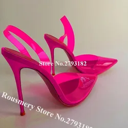 Newest Shining Pointed Toe Candy PVC Stiletto Heel Pumps Clear Fuchsia Pink Green Transpreant High Heels Wedding Heels Big Size