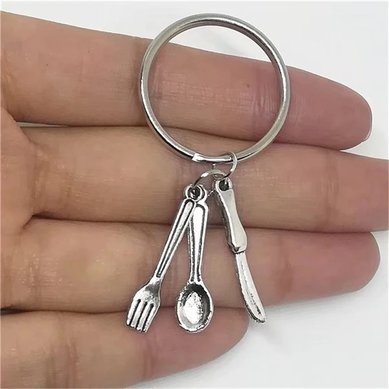 Tableware Keyring, Knife Fork Spoon Keychain, Spoon Charm Keyring, Keychain Gift, Handmade Jewelry