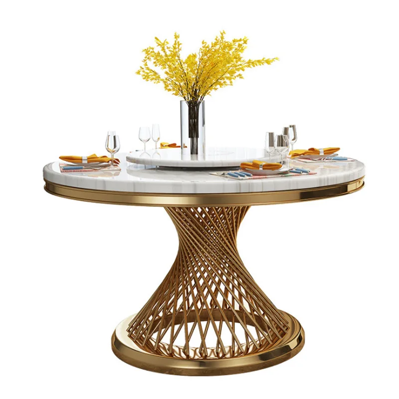 Postmodern light luxury round  dining table simple creative stainless steel dining table