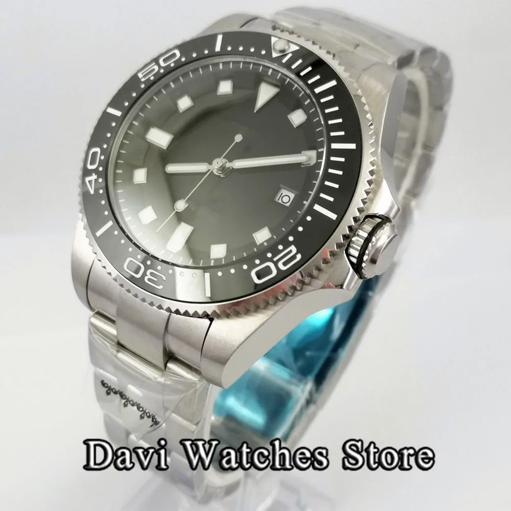 43mm Sterile Black Dial Silver Case Mechanical Men's Watches Sapphire Glass Steel Band Mingzhu DG2813 Movement Wristwatch