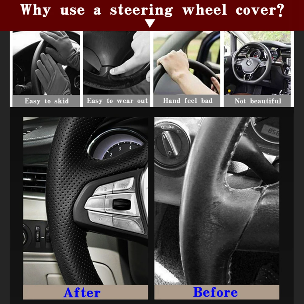 DIY Black Faux Leather Car Accessories Steering Wheel Cover For Hyundai Ix55 2009-2013 Veracruz 2007-2012 Steering Wrap