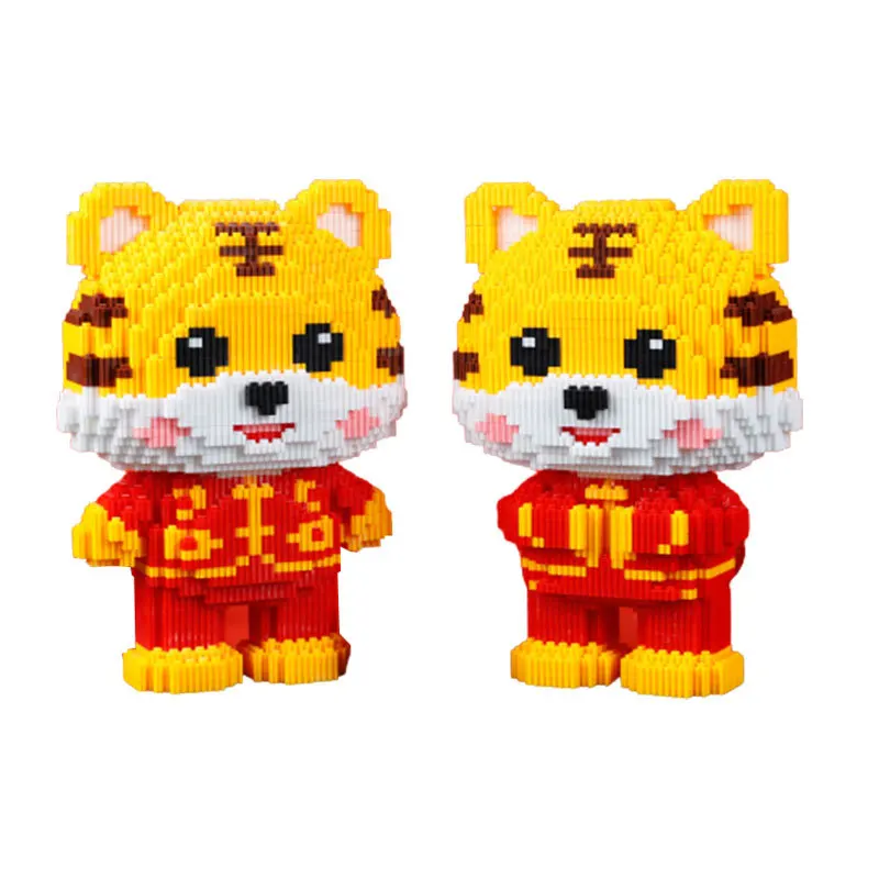 Micro Cartoon Tiger Piggy Bank Block  DIY 3D Cute Fortune Money Box Diamond  Building Bricks Toy for Children no Box