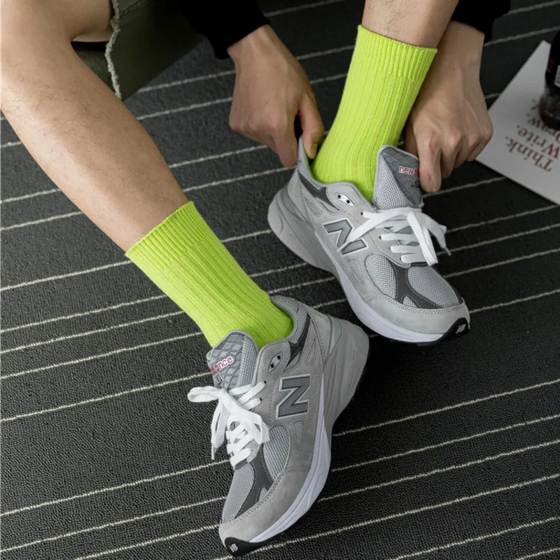 PEONFLY Harajuku Style Solid calzini da uomo fluorescenza colore Hip Hop Skateboard calzini felici moda Calcetines Hombre
