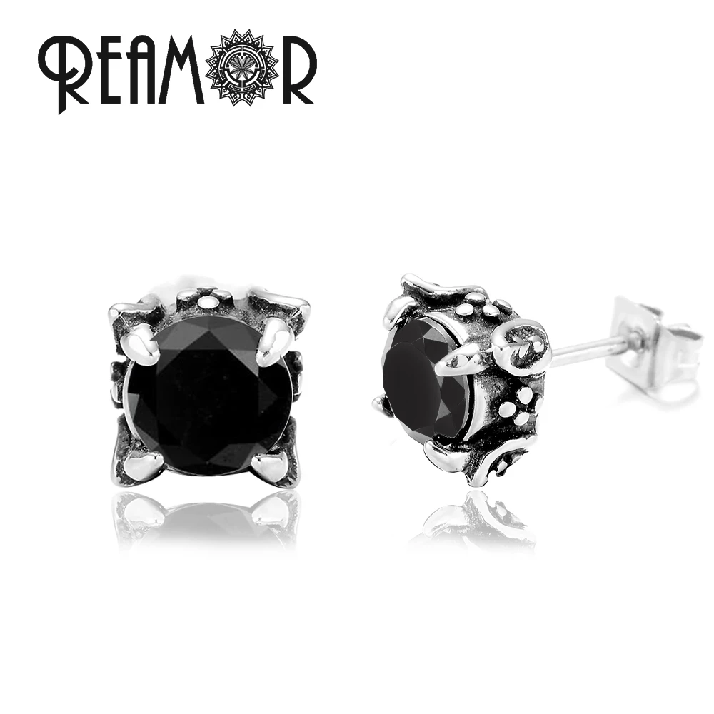 REAMOR Classic 4 Claws Women Stud Earrings Shiny Black Zirconia Simple Daily Wearable Accessories Gifts Earrings Jewelry 1 Pair