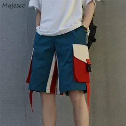Men Cargo Shorts Patchwork Big Pockets Retro Harajuku Hip-pop Collage Students High Street Baggy Casual Knee-length Trousers Ins