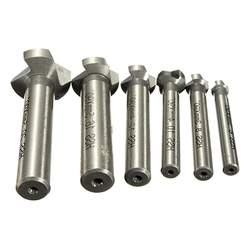 Gambo tondo 6pcs 3 Flauto 90 Gradi HSS Smusso Smussatura Cutter Fresa Strumento Svasatura Punta del trapano Set 6.3- 20.5 MILLIMETRI