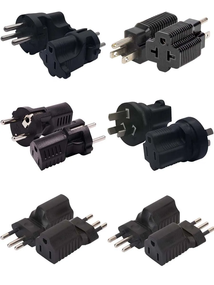 Black Copper 10A/16A 250V AU US UK EU Swiss Brazil Italy Israel India Africa to US 5-15/20R female power plug socket converter